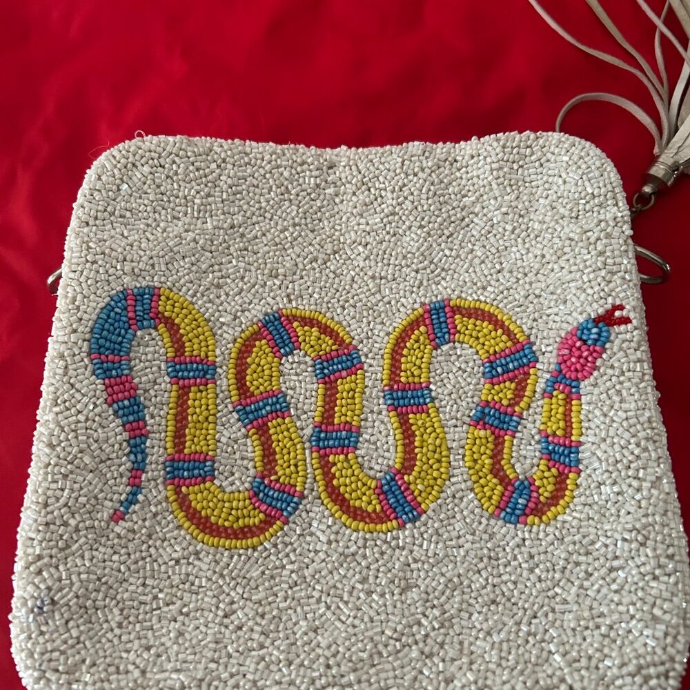 Moyna Beaded Purse with Snake and Flower beaded strap[